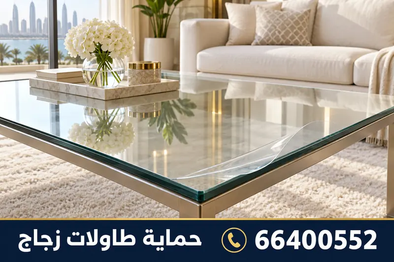 حماية طاولة زجاج بفيلم شفاف لامع